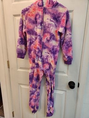 Childrens Place Cozy Purple Tie-Dye Kids One-Piece Fleece Zipper Pajamas